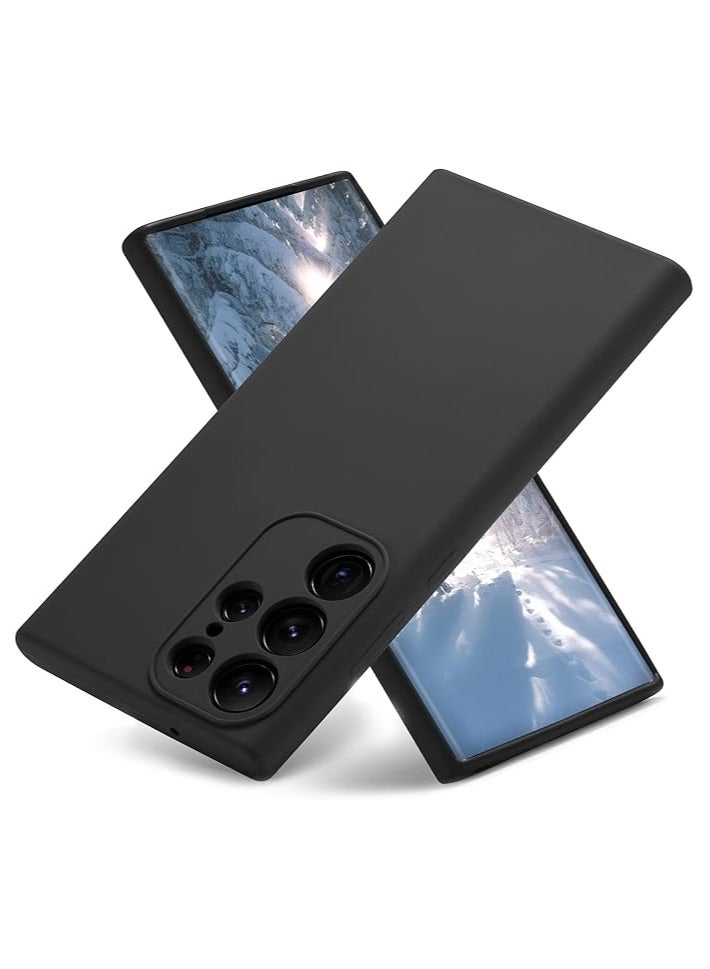 Samsung Galaxy S23 Ultra Case Silicone with Camera Cover, Soft Rubber Gel Phone Case for Women Girl Cute, Thin Slim Fit, Aesthetic Protective TPU Bumper with Grip, Black - Image 1